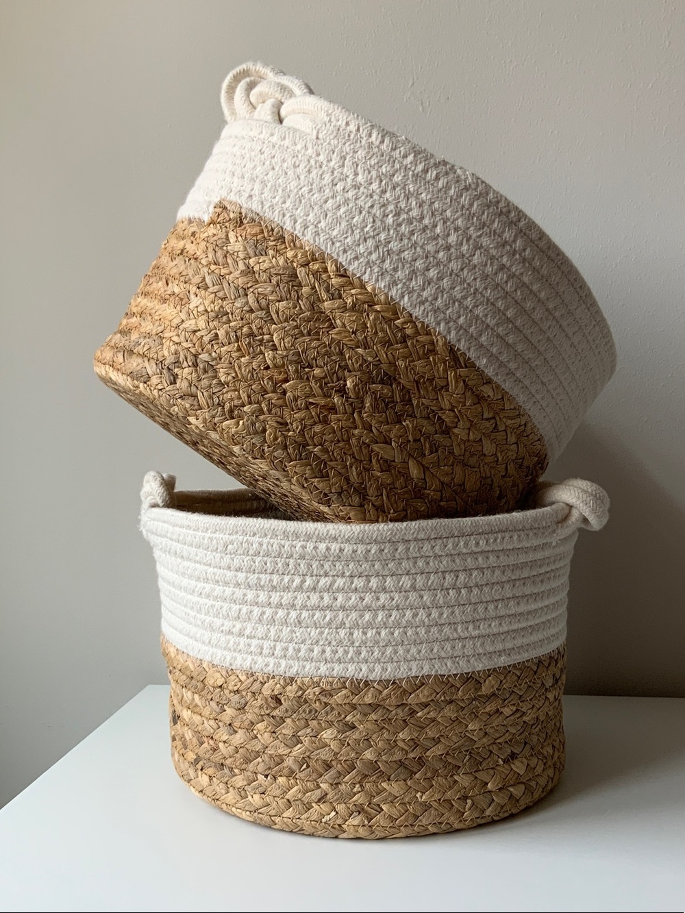 2 Infinity Knot Basket 2-Piece Set, Cream/Natural